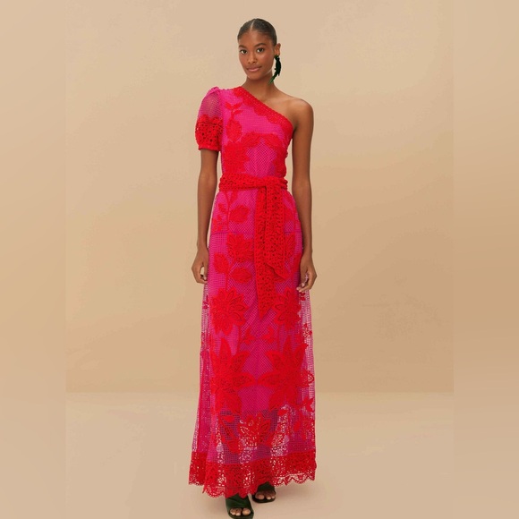 FARM Rio Dresses & Skirts - FARM Rio Bicolor Guipure One-Shoulder Maxi Dress Size Medium